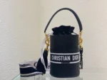 Black Cowhide Hollow Oblique Printed Bucket Bag Size 22cmx16cm