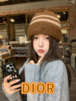 Dior迪奥小众条纹秋冬保暖毛线帽女2025新款显脸小撞色针织帽时尚冷帽