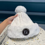 Fendi Fendl 2025 New Knitted Hat Women's Winter Cute Woolen Ball Hoodie Warm and Velvet Ear Protection Hoodie Lei Feng Hat - Image 6