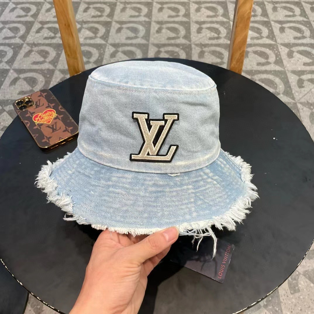 LouiVuittonLV 专柜新款路易威登牛仔流苏边渔夫帽，简单大方 男女通用遮阳帽