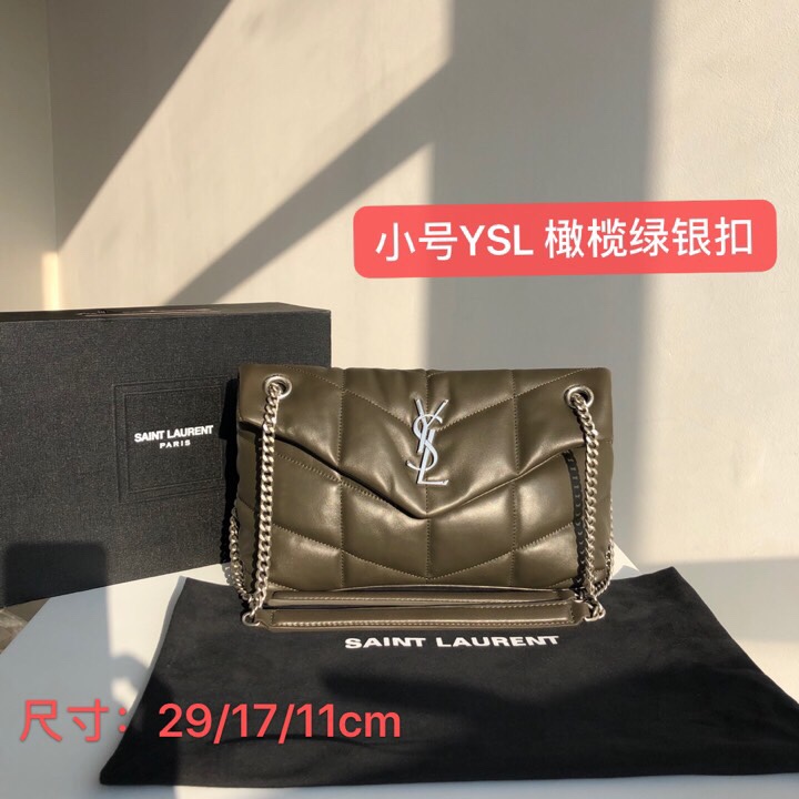 经典爆款 YSL圣罗兰羊皮小号链条包—橄榄绿色银扣配全套包装1
