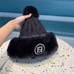 Fendi Fendl 2025 New Knitted Hat Women's Winter Cute Woolen Ball Hoodie Warm and Velvet Ear Protection Hoodie Lei Feng Hat - Image 4
