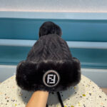 Fendi Fendl 2025 New Knitted Hat Women's Winter Cute Woolen Ball Hoodie Warm and Velvet Ear Protection Hoodie Lei Feng Hat - Image 3
