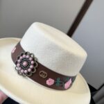 💰 whiteGucci new wool top hat, flat top hat, made of 100% wool fabric 🦙%， Head circumference 57cm - Image 6