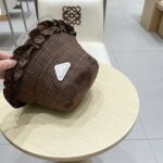 💰rada普拉达百搭条纹格子显瘦遮阳渔夫帽帽子女春秋花边可爱网红渔夫帽平顶盆帽 - Image 7
