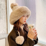 Fendi Fendl 2025 New Knitted Hat Women's Winter Cute Woolen Ball Hoodie Warm and Velvet Ear Protection Hoodie Lei Feng Hat - Image 3