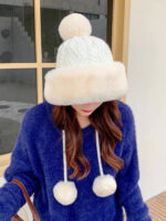 Fendi Fendl 2025 New Knitted Hat Women's Winter Cute Woolen Ball Hoodie Warm and Velvet Ear Protection Hoodie Lei Feng Hat - Image 2