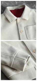🆕- This woolen coat brings out the classic style with contemporary poetryWhen 72.1% sheep wool meets 27.9% polyester fiber, it weaves not only fabric, but also gentle armor that can withstand the test of time. The fleece surface has a fine luster, like a beach smoothed by the sea breeze. The light sand color will give off a warm luster like oatmeal Congee in the sun, and it will show the calm texture of gypsum sculpture in cloudy days.The arrangement of six buttons hides a thought-provoking rhythm - the four large buttons on the collar sound like piano accents, and the two small buttons on the hem sound like a light finish. This staggered design gives the placket a sense of rhythm amidst its regularity. The curve of the lapel is cut perfectly, which not only fits the collar shape of the shirt perfectly, but also outlines a graceful line when lifted in the wind.The round bottom patch pocket on the left chest is exquisitely crafted, with a curved bottom that makes the intervention posture more ergonomic. The slanted pockets on both sides have enough capacity to store hands, and the natural warmth of wool keeps fingertips warm even in cold winds. The most wonderful feature is the asymmetrical design of the cuffs - the outer knitted thread is windproof and warm, while the inner fabric continues the overall texture. The splicing details exposed when lifting the hand add a touch of fun.The one-piece cut on the back fully showcases the drape of the woolen fabric, and the hem forms smooth waves as you walk. The wine red lining inside is like a secret hidden in a suit, and the bright colors that catch a glimpse every time you take off are a small sense of ceremony unique to the wearer. The dual pocket design added to the side is both practical and considerate, allowing the phone and key to be placed separately without colliding with each other in the pocket.This jacket embodies the contemporary language of classic items, featuring a sturdy frame supported by polyester fibers, a soft and comfortable fit with plush wool, and asymmetrical cuffs for attention to detail. When others are still struggling with matching, this light sand colored jacket has already become the most sensible member in the wardrobe, easy to handle whether paired with jeans or trousers. In today's fast-paced fashion world, a wool jacket that can accompany you for many years but becomes even more flavorful is the true wardrobe cornerstone worth investing in.Color: Light Sand174-140 upper body size LSize: M-XXXL (48-56)Item number: FXHK8621M size bust circumference 114 shoulder width 47.8 sleeve length 60 garment length 62.5L size bust circumference 118 shoulder width 49 sleeve length 61.5 clothing length 64XL chest circumference 122 shoulder width 50.2 sleeve length 63 garment length 65.5XXL bust circumference 126 shoulder width 51.4 sleeve length 63.5 garment length 66.5XXXL bust circumference 130 shoulder width 52.6 sleeve length 64 garment length 67.5 - Image 7