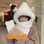 chanel香奈儿可爱毛绒绒小熊耳朵帽子围巾手套女冬季保暖护耳帽防寒骑车雷锋帽 - Image 2