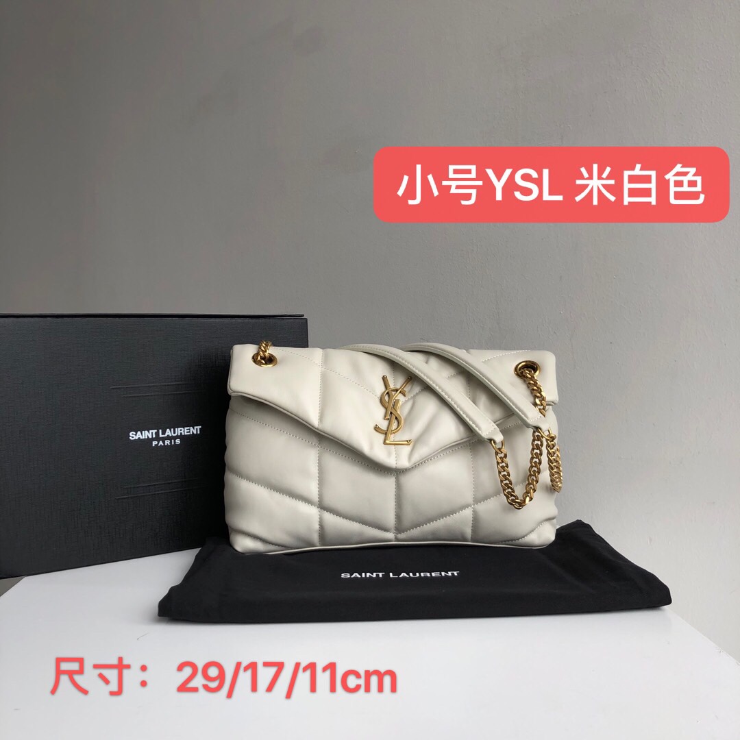 经典爆款 YSL圣罗兰羊皮小号链条包—米白色金扣配全套包装1