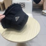💰rada普拉达粗纺小香盆帽秋冬女士帽子黑色流苏粗纺花呢毛边渔夫帽 - Image 7
