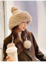 Fendi Fendl 2025 New Knitted Hat Women's Winter Cute Woolen Ball Hoodie Warm and Velvet Ear Protection Hoodie Lei Feng Hat - Image 2