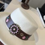 💰 whiteGucci new wool top hat, flat top hat, made of 100% wool fabric 🦙%， Head circumference 57cm - Image 7