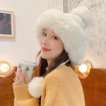 Fendi Fendl 2025 New Knitted Hat Women's Winter Cute Woolen Ball Hoodie Warm and Velvet Ear Protection Hoodie Lei Feng Hat - Image 5