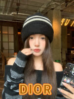Dior迪奥小众条纹秋冬保暖毛线帽女2025新款显脸小撞色针织帽时尚冷帽