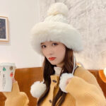 Fendi Fendl 2025 New Knitted Hat Women's Winter Cute Woolen Ball Hoodie Warm and Velvet Ear Protection Hoodie Lei Feng Hat - Image 4