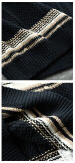 🆕- This knitted sweater weaves a Mediterranean breeze into the wardrobeWhen 10 cotton yarns and 46 blended yarns meet on a seven needle jacquard machine, the three yarns begin to weave a dialogue about material and color. Navy blue and navy blue cotton yarn have a rough and rustic feel, like the late night waters of the Adriatic Sea; The addition of 3.7% mulberry silk and wool in the light camel colored blended yarn gives the striped edges a subtle luster, reminiscent of the sparkling waves at sunset in Venice.When the weight of 580 grams is unfolded in the hand, one can feel the delicate balance between the stiffness of cotton and the softness of blended yarn. The vertical jacquard woven alternately with osmanthus needles and hanging needles forms a subtle texture on the navy blue background, resembling the outline of Venetian architecture seen through blinds. The white version is like a linen cloth sprinkled with sunlight, and the collision of the three materials is portrayed more clearly on a pure white canvas.The curvature of the round neck continues the elegant tradition of Italian tailoring, neither tightening the neck nor maintaining sharp lines. The contraction process of the hem keeps the hem of the garment firmly attached to the waist, and it will not move up whether you lift your hand or turn around. To support the muscles and bones with 10 strands of cotton yarn, to outline with delicate 46 strands of blended yarn, and to add luster and mulberry silk embellishment - this knitted sweater weaves the advantages of different materials into the same picture.The navy blue version paired with white pants is a classic Mediterranean style, while the white version paired with dark gray trousers can instantly switch to Milan style urban elegance. The intentions hidden in the texture of osmanthus needles, yarn blending, and precise weight all need to be personally felt in the cool autumn breeze to fully understand. While others are still struggling with the basic knitwear, this three layered jacquard sweater has already captivated the eyes of those who understand it with its sense of layering.In the current era of fast fashion proliferation, a blend knit that becomes softer and skin friendly with increasing wear is the truly worthwhile wardrobe evergreen tree to invest in. Jay Ya uses this piece to prove that a sophisticated sense of leisure allows every material to find the most comfortable expression in fabric.Color: White navy blue174-140 upper body size LSize: M-XXXL (48-56)Style number: FXZZ8688M size bust circumference 104 shoulder width 46.5 sleeve length 56 garment length 64.5Size L Chest circumference 108 Shoulder width 48 Sleeve length 57 Clothing length 66XL bust circumference 112 shoulder width 49.5 sleeve length 58 garment length 67.5XXL chest circumference 116 shoulder width 51 sleeve length 59 garment length 68.5XXXL bust circumference 120 shoulder width 52.5 sleeve length 60 garment length 69.5 - Image 8