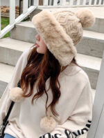 Fendi Fendl 2025 New Knitted Hat Women's Winter Cute Woolen Ball Hoodie Warm and Velvet Ear Protection Hoodie Lei Feng Hat - Image 4