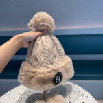 Fendi Fendl 2025 New Knitted Hat Women's Winter Cute Woolen Ball Hoodie Warm and Velvet Ear Protection Hoodie Lei Feng Hat - Image 5