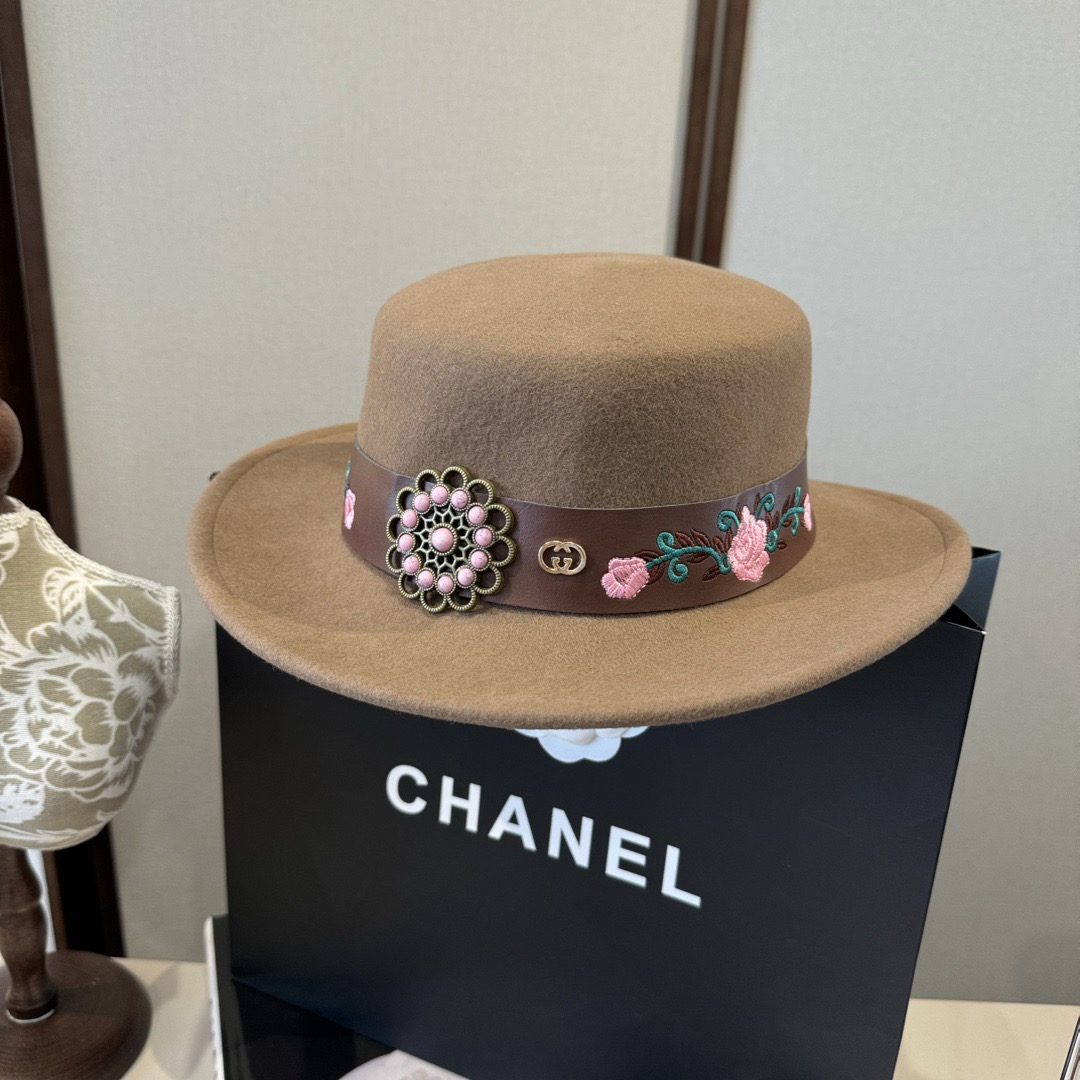 💰Gucci new wool top hat, flat top hat, made of 100% wool fabric 🦙%， Head circumference 57cm
